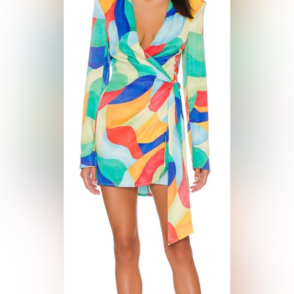 WeWoreWhat cowl front dress in abstract watercolor